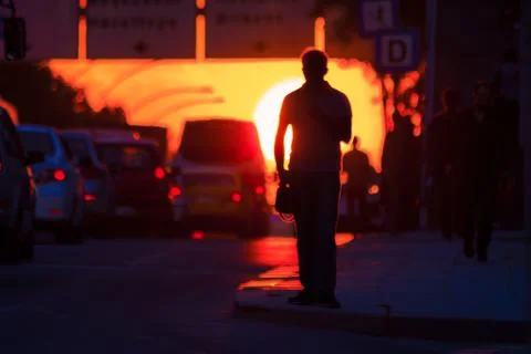 Sunset in a crowded city Stock Photos
