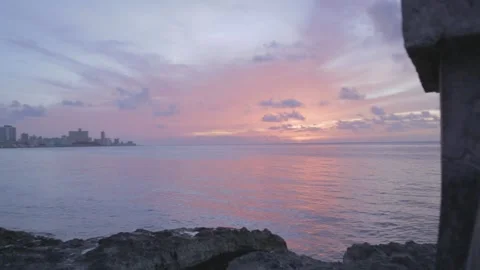 Sunset in Cuba on Malecon Stock Footage 136840872