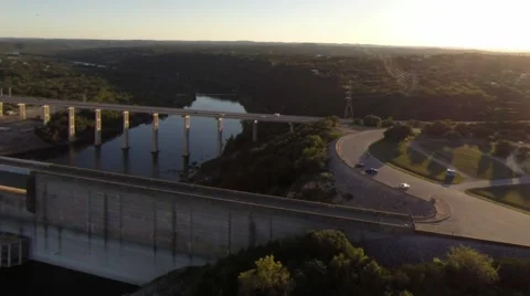 Sunset at the Dam high fly over Stock-Footage 42356598