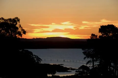 Sunset on the dam Stock Photos