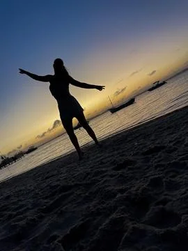 Sunset Dance on the Beach Stock Photos