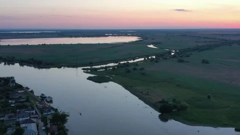 Sunset in the Danube Delta at Mila 23 Romania Stock Footage 228111091