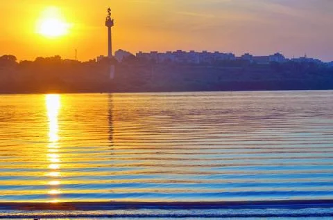 Sunset on danube river Stock Photos