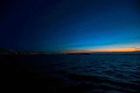Sunset on the Danube river in winter Stock Photos