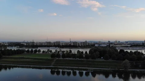 Sunset at danube vienna Stock Footage 116712718