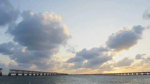 Sunset dark evening clouds skyscape in Bahia Honda State Park Stock Footage 92763610