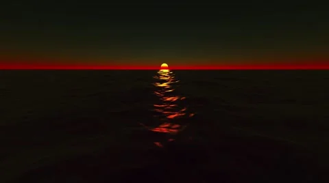 Sunset with dark Water Waves - Red Sun goes down 動画素材 52707680
