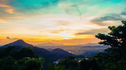 Sunset from day to night at the mountain hill Stock Footage 45443613