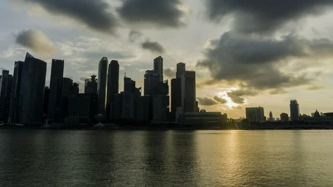 Sunset from day to night Scene At Singapore Marina Bay City Skyline. Stock Footage