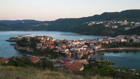 Sunset (day) to night timelapse of Amasra, Bartin Province, Turkey Stock Footage 143869738
