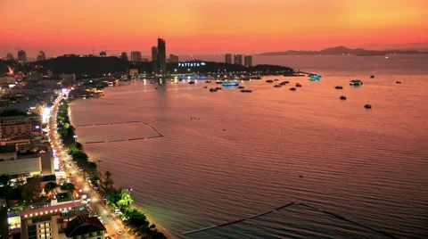 Sunset day to night timelapse resort city Pattaya Thailand Stock Footage 47561796