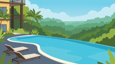 Sunset Deck Bali Resort Flat Design Illustration Иллюстрация