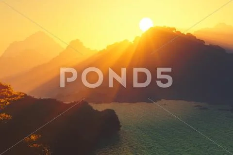 Sunset in the Deep Jungle 1 Stock Illustration