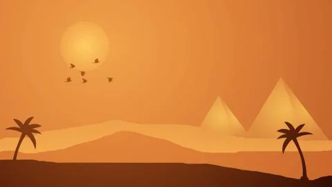 Sunset in Desert Landscape Stock Illustration