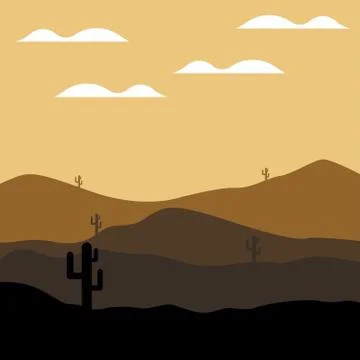 Sunset in the desert landscape Stock Illustration