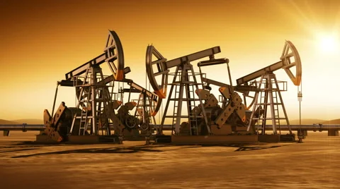 Sunset in the Desert with the Oil Pumps Working. Stock Footage 61832228
