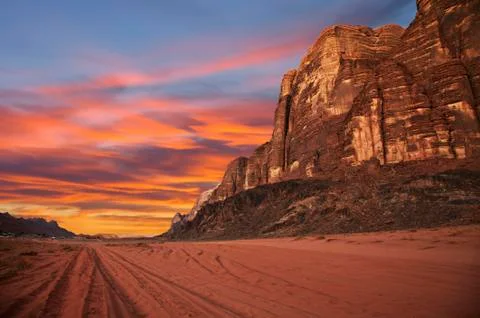 Sunset in desert Stock Photos