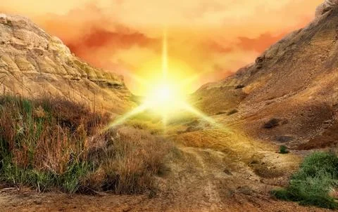 Sunset in desert Stockfoto's