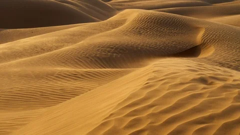 Sunset in desert. Sand is waving in the wind in sandy dunes in a desert. The Stock Footage 112596137