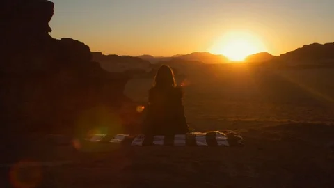 Sunset on Desert Wadi Rum Jordan Stock Footage 101915662