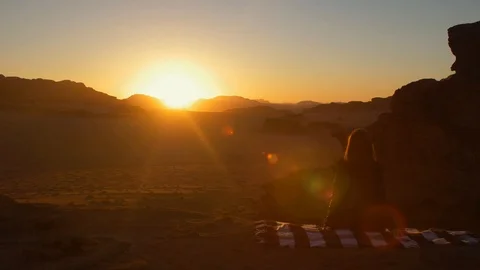 Sunset on Desert Wadi Rum Jordan Stock Footage 101915908