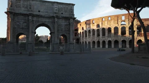 Sunset on the deserted colosseum square, without tourists due to the lockdown Stock Footage 133458654