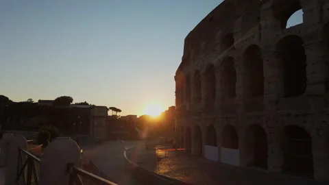 Sunset on the deserted colosseum square, without tourists due to the lockdown Stock Footage 133458722