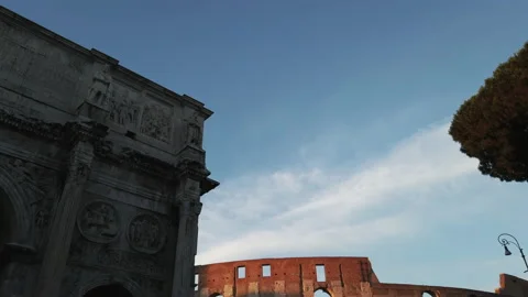 Sunset on the deserted colosseum square, without tourists due to the lockdown Stock Footage 133459144