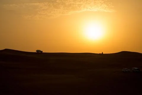 Sunset in dessert of Dubai Stock Photos