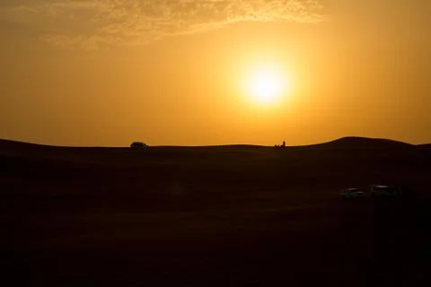 Sunset in dessert of Dubai Stock Photos