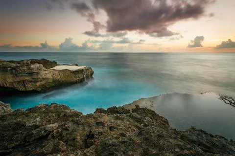 Sunset at Devil's Tears cliffs at Nusa Lembongan, Bali Stock Photos