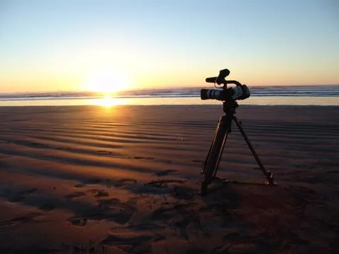 Sunset with a digital video camera. Stock Photos