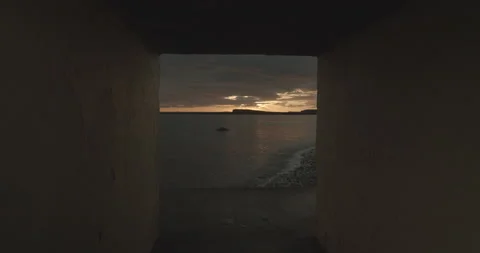 Sunset From Diving Tower headland in distance Stock Footage 150086358