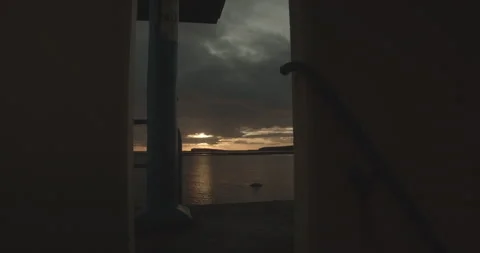 Sunset on Diving Tower looking through railings Stock Footage 150086973