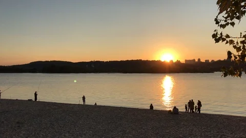 Sunset on Dnepr river. Stock Footage 95829580