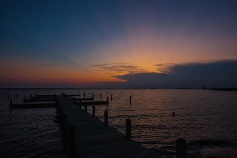 Sunset dock Outer Banks, NC Stock Photos