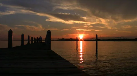 Sunset with Dock Wide Stock Footage 488398