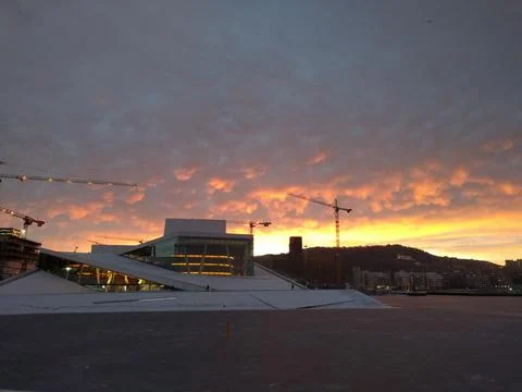 Sunset by the docks in the city in the winter Stock Photos