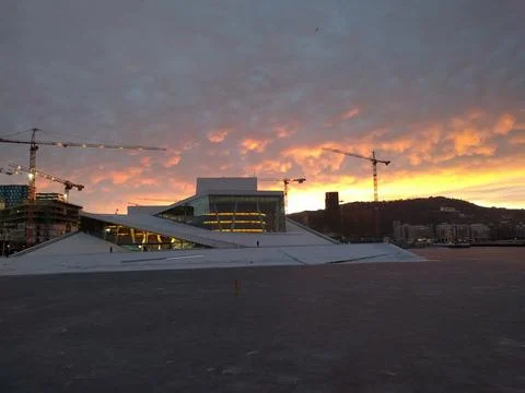 Sunset by the docks in the city in the winter Stock Photos
