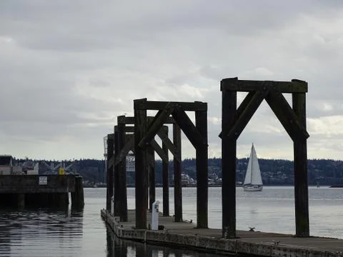 Sunset Docks, Harbor and sailing boat Stock Photos