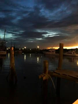 Sunset at the docks of an old marsh Stock Photos