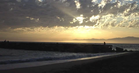 Sunset at Dockweiler Beach Stock Footage 239034290