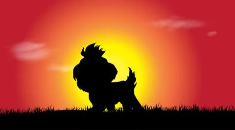 Sunset dog silhouette Stock Illustration