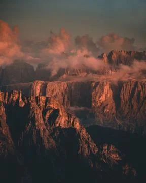 Sunset in the dolomites with glowing rocks Stock Photos