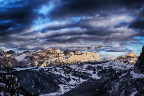 Sunset on the dolomites mountain Stock Photos