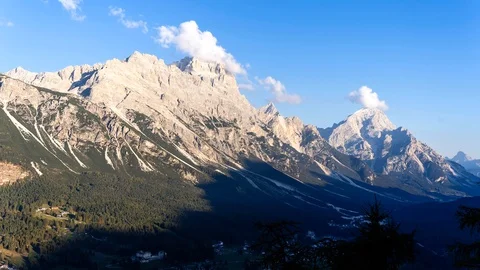 Sunset in Dolomites mountains with Cortina d'Ampezzo in view. Stock Footage 98621553