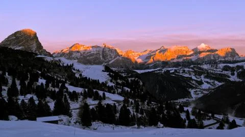 Sunset on the dolomites skyline Stock Photos