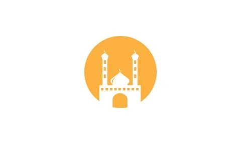 Sunset with dome mosque tower logo vector icon illustration design Illustration