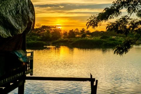Sunset at Don Det, Laos Stock Photos