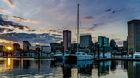 At sunset,the downtown and Inner Harbor, Baltimore. Timelapse. Stock-Footage 61878766